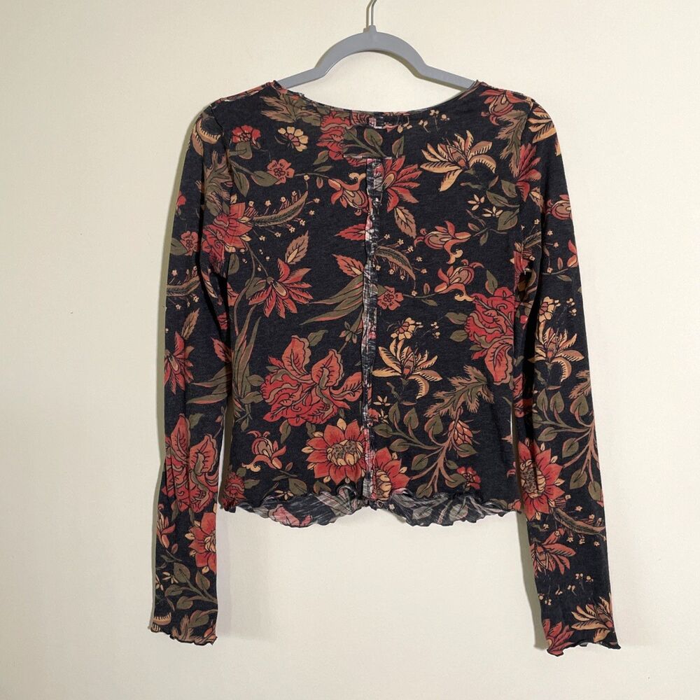 Free People Dreamed of You Charcoal Grey Floral Print Long Sleeve Top Large - Picture 3 of 8